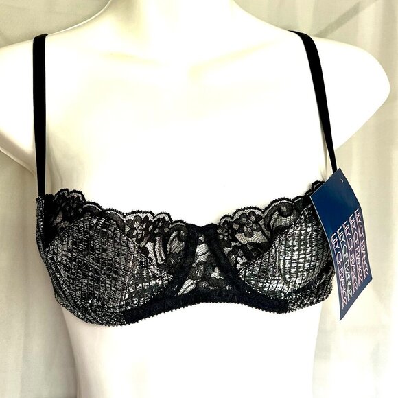 Vintage Lily of France NWT Demi Lace Bra in Metallic Silver and Black Lace - Picture 9 of 15